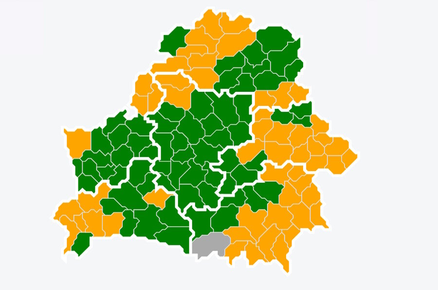    Зеленый – посещение разрешено | Желтый – посещение ограничено | Красный – посещение запрещено Скриншот: Минлесхоз