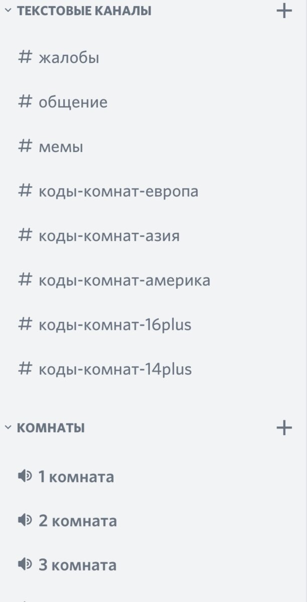 Текстовые каналы и голосовые комнаты, голосовых комнат всего 27, из них 10 для проверенных  игроков