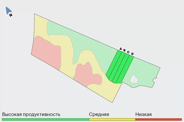 Первый вариант — проводим опыт только в участке высокой продуктивности. Убрать урожай для анализа результатов опыта нужно будет лишь в тестовых делянках