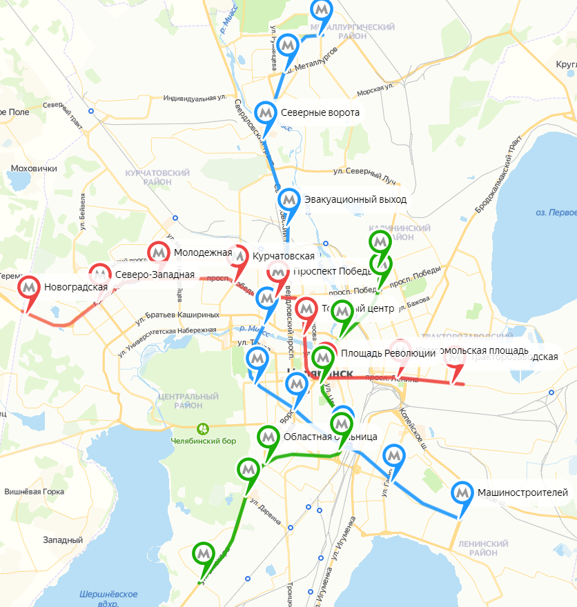 Интерактивная карта перспективного развития метро в Челябинске согласнопроекту генерального плана