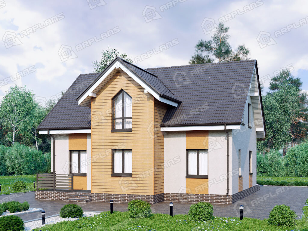 Фото 2 двухэтажного дома из газобетона с мансардой, 3 спальнями, балконом, террасой, гостевой комнатой и газовой котельной.150 кв м. Источник arplans.ru Проект К-264