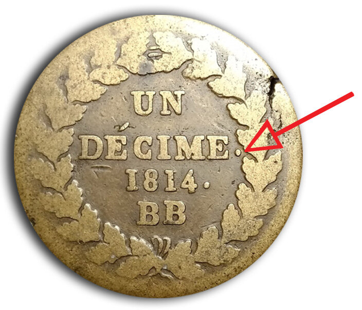 1 десим 1814 (Точки после надписи DECIME и года). Из личной коллекции. 
