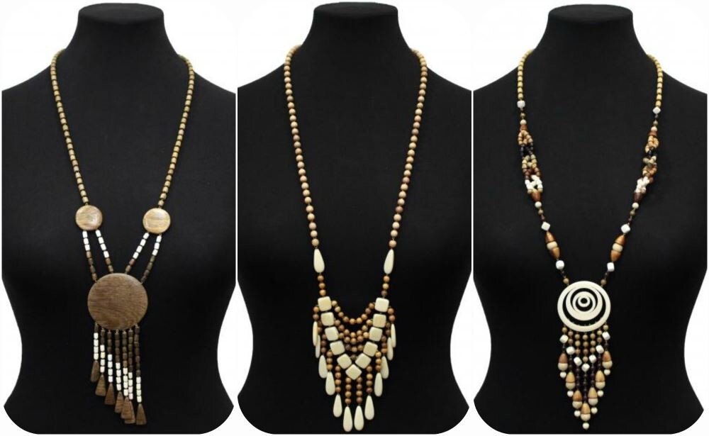 Также гармонично смотрится деревянная бижутерия современного дизайна. 