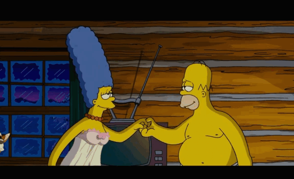 А вот такая шутка, где всё остаётся за кадром, более в стиле Симпсонов, которые мне привычны //Симпсоны в кино (The Simpsons Movie) © 20th Century Fox Film Corporation 