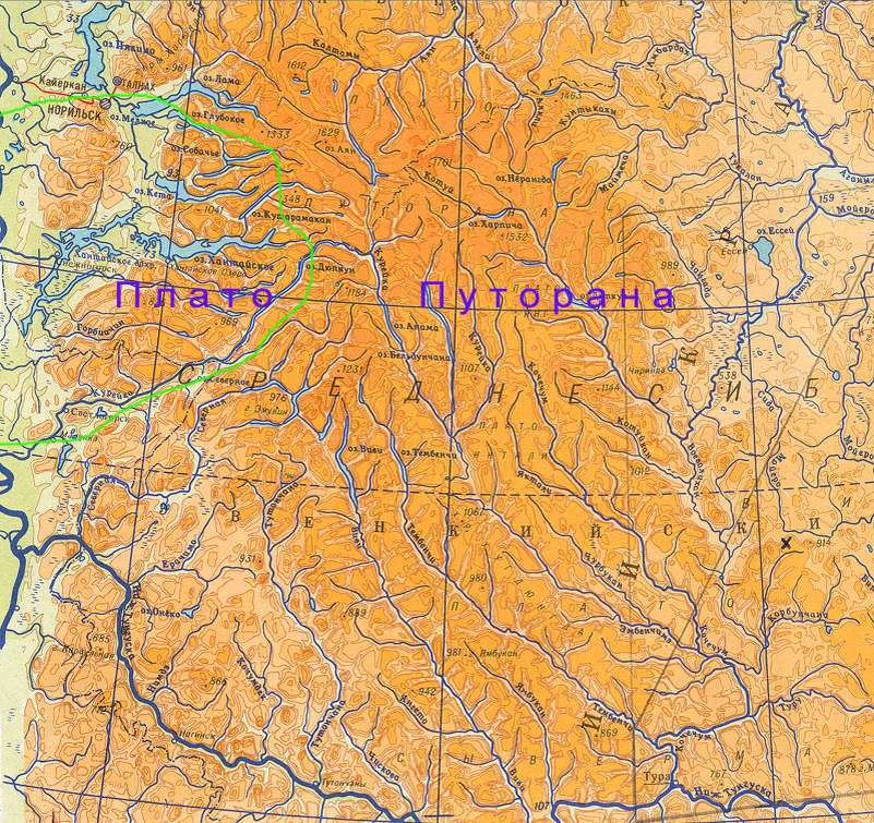 Обзорная карта района. Зелёным обозначены контуры территории, охваченной этими двумя путешествиями. 