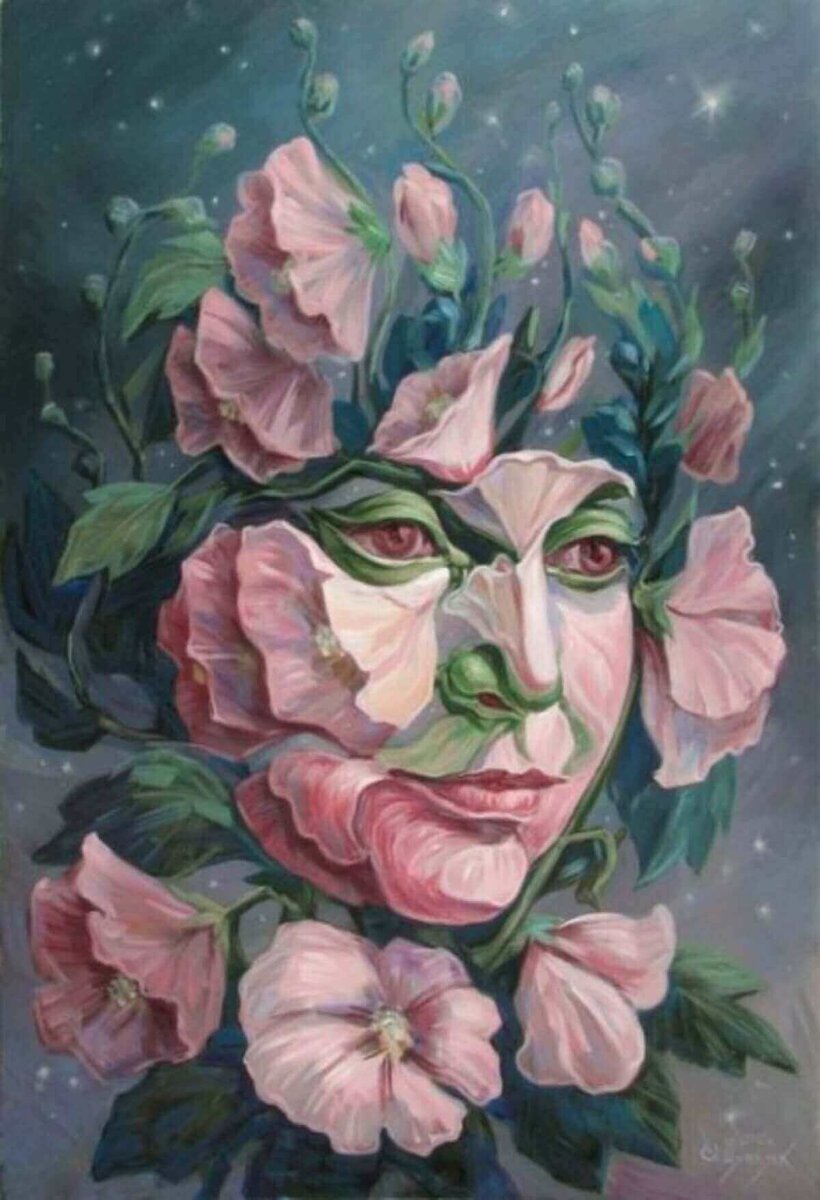 Что первым вы увидели на этом изображении? Женское лицо, розовые цветы или звёзды?