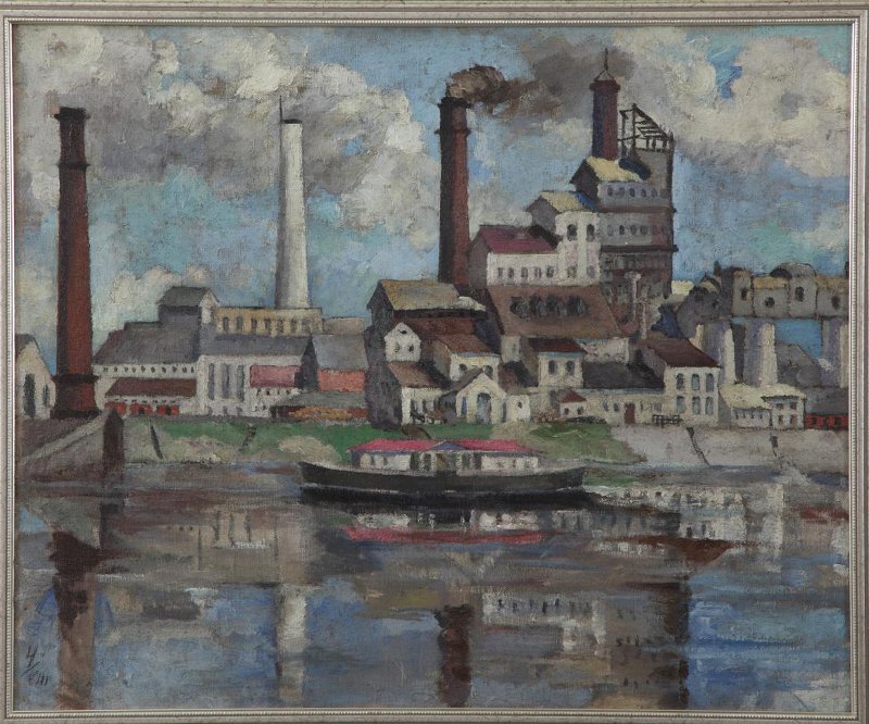 Березниковский содовый завод. Вид с Камы, 1923 год. Автор картины Каменская Мария Петровна.