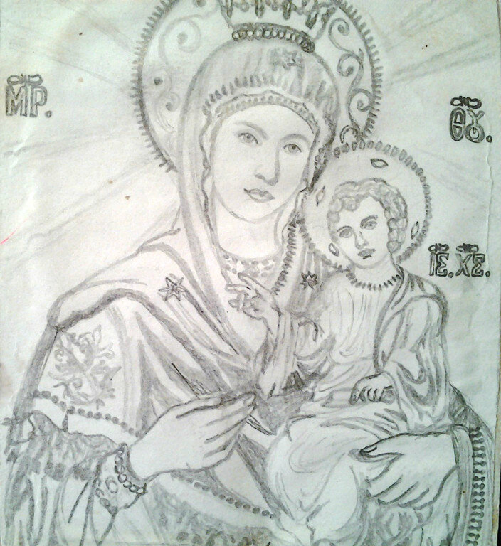 Икона Божьей Матери, рисунок для повести от руки автора
