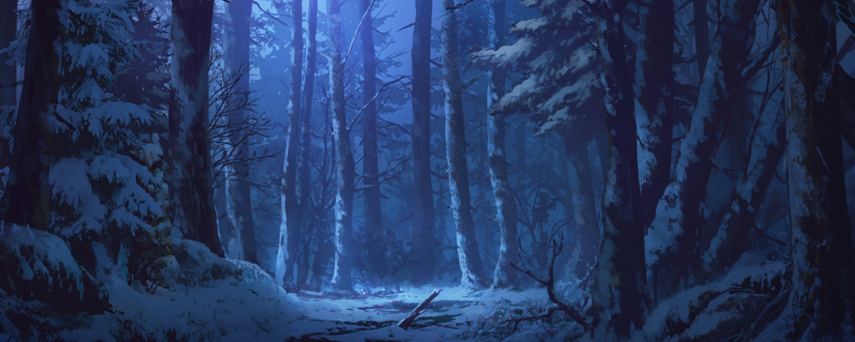 К сожалению, картинки, которая мне нужна - не существует. А мои рисовальные навыки все еще оставляют желать лучшего. Поэтому - это не звездный, но снежный Лес. До перехода в Сердце.