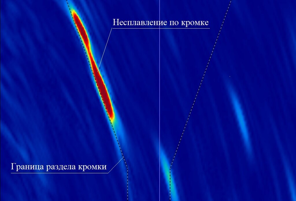  Рис. 2. Несплавление по кромке, выявленное методом TFM.