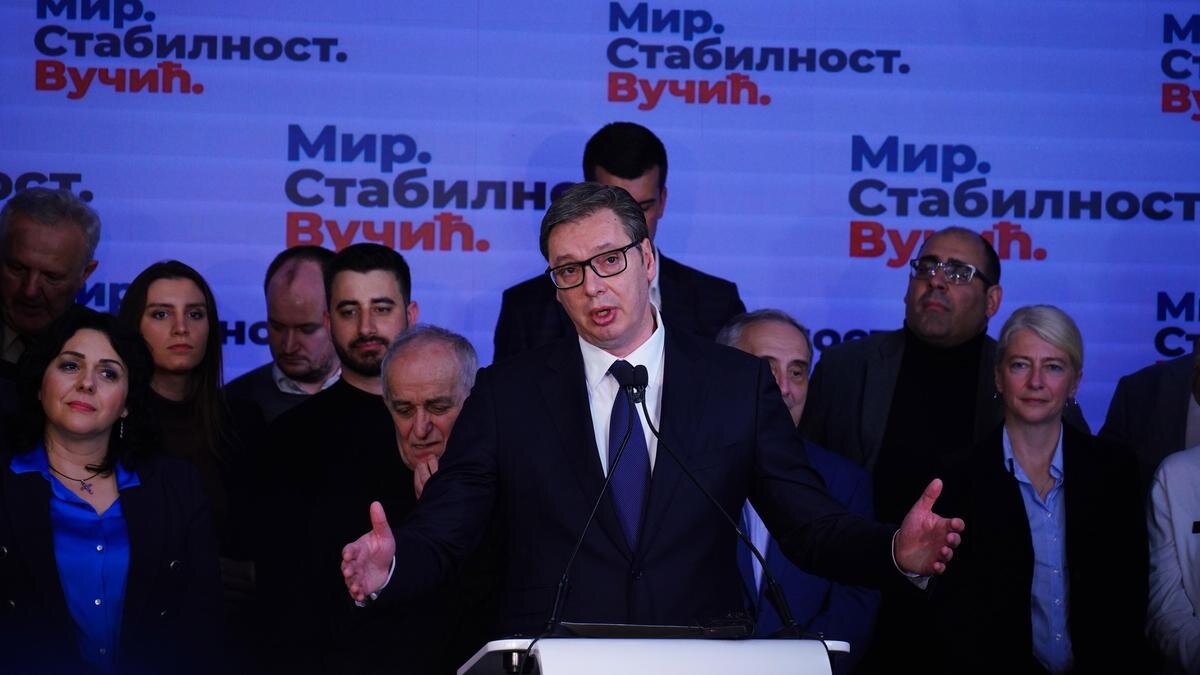    Вучич на выборах в Белграде:Oliver Bunic/Bloomberg via Getty Images
