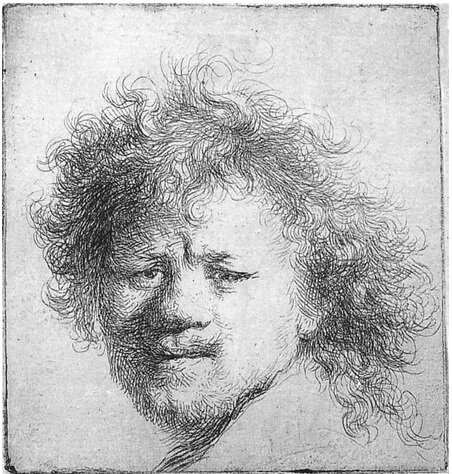 Рембрандт. Рембрандт с растрепанными волосами. Около 1631. Сухая игла.