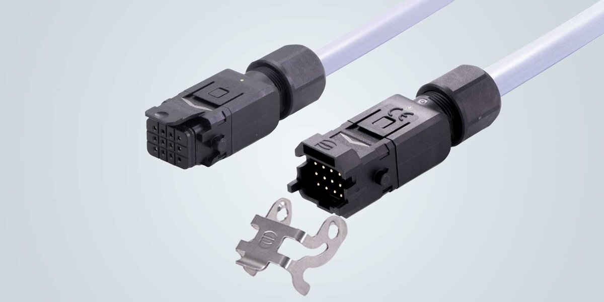 Предварительно собранные системные кабели Han® 1A для передачи сигналов доступны в варианте фиксацией на защелке или с помощью фиксирующей скобы