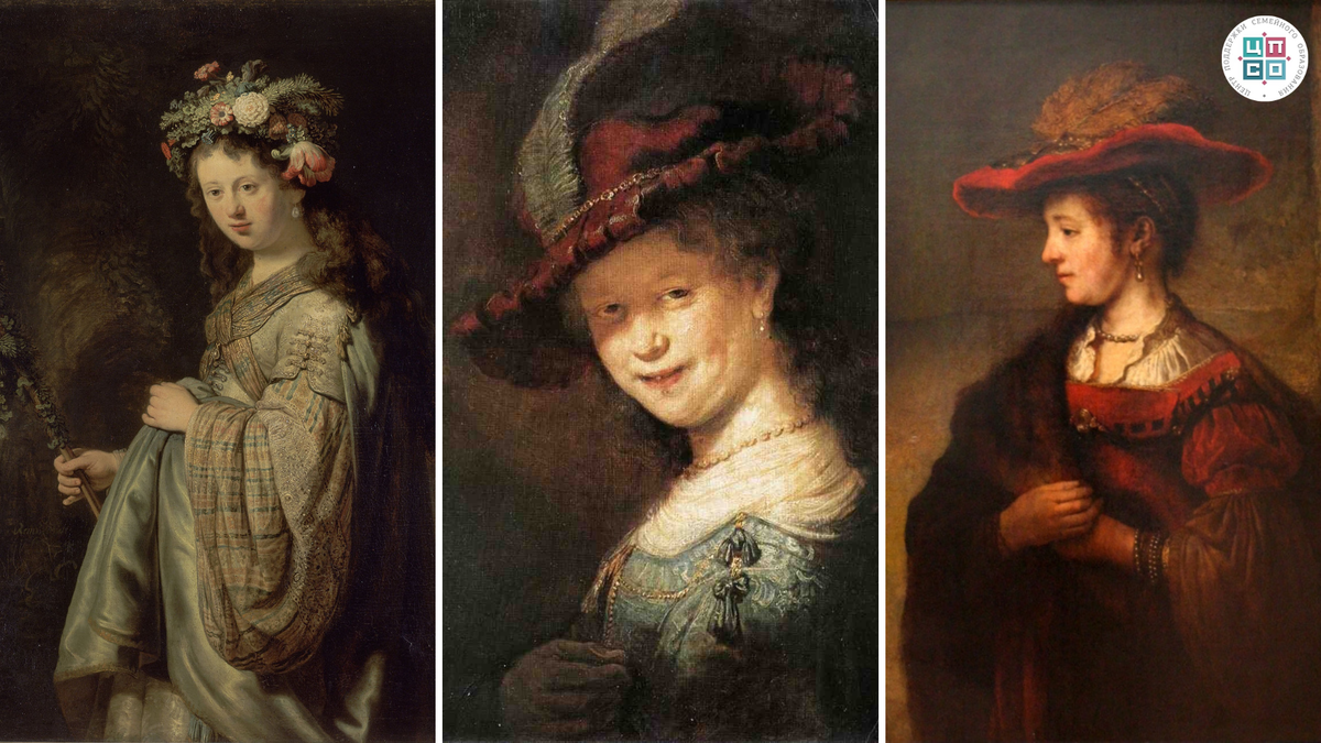 «Саския в образе Флоры» (1634), «Смеющаяся Саския» (1633), «Портрет Саскии в красной шляпе» (1633-1634).