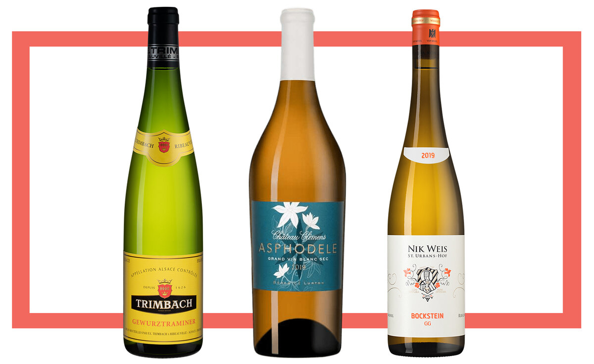 Слева направо: Gewurztraminer, Trimbach, 2018; Chateau Climens Asphodele, 2019; Riesling Bockstein GG, Nik Weis St. Urbans-Hof, 2019