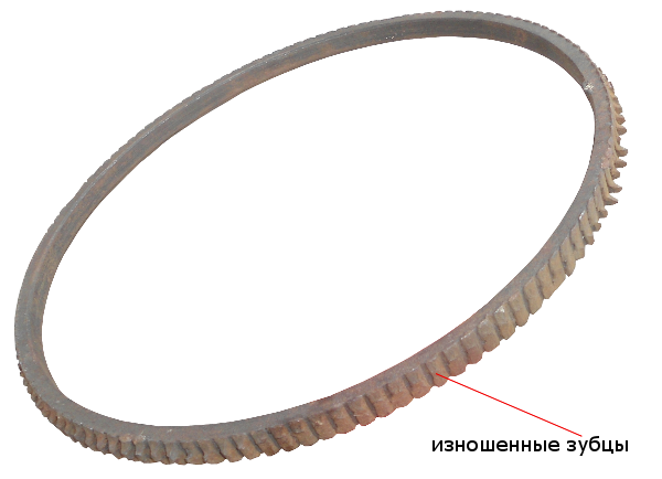 Износ зубцов зубчатого венца маховика двигателя автомобиля