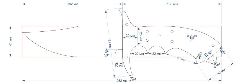 Чертёж ножа с размерами что будет у нас на выходе. Утверждённый чертёж.