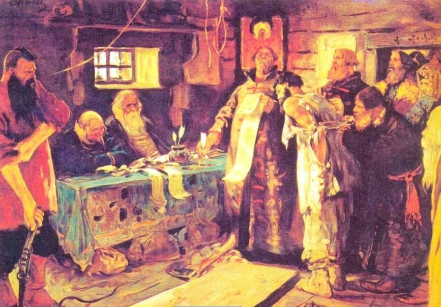 Допрос обвиняемого в суде. Художник: С. В. Иванов