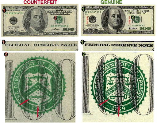 Слева - подделка, справа - настоящий доллар