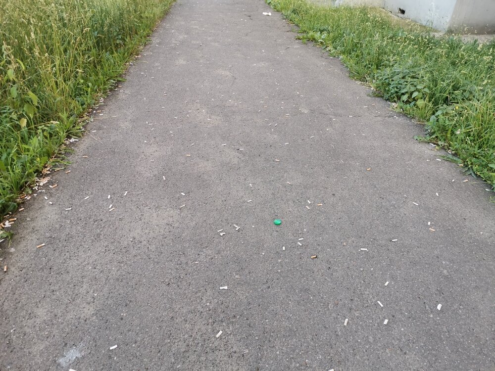 Куча окурков на тротуаре
