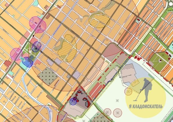 Разными цветами отмечены зоны: курганы, городища или другие памятники археологии и истории, которые находятся под контролем государства.