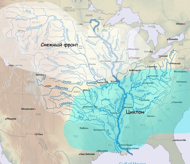 Бассейн Миссисипи на карте