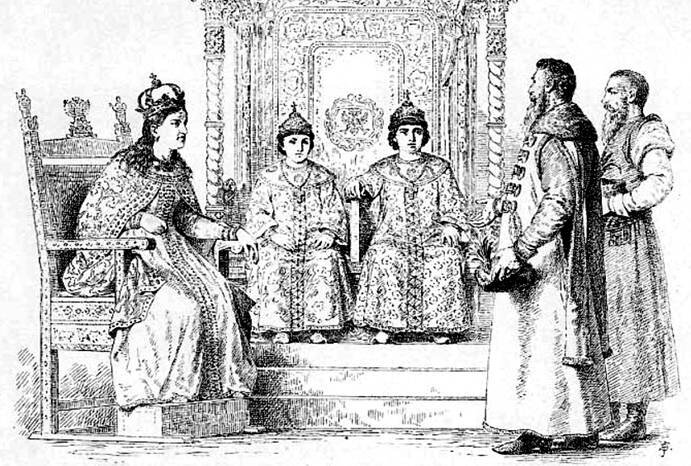 Двоецарствие Иоанна и Петра Романовых с 1682-1696 года, даже смастерили специальный двойной трон
