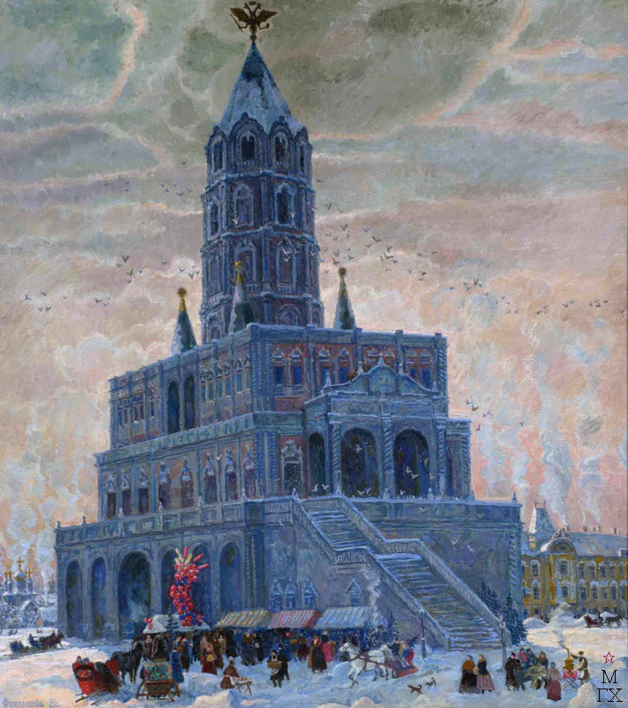 Картина Финогеновой Млады Константиновны. Сухарева башня, холст, масло, 1991.