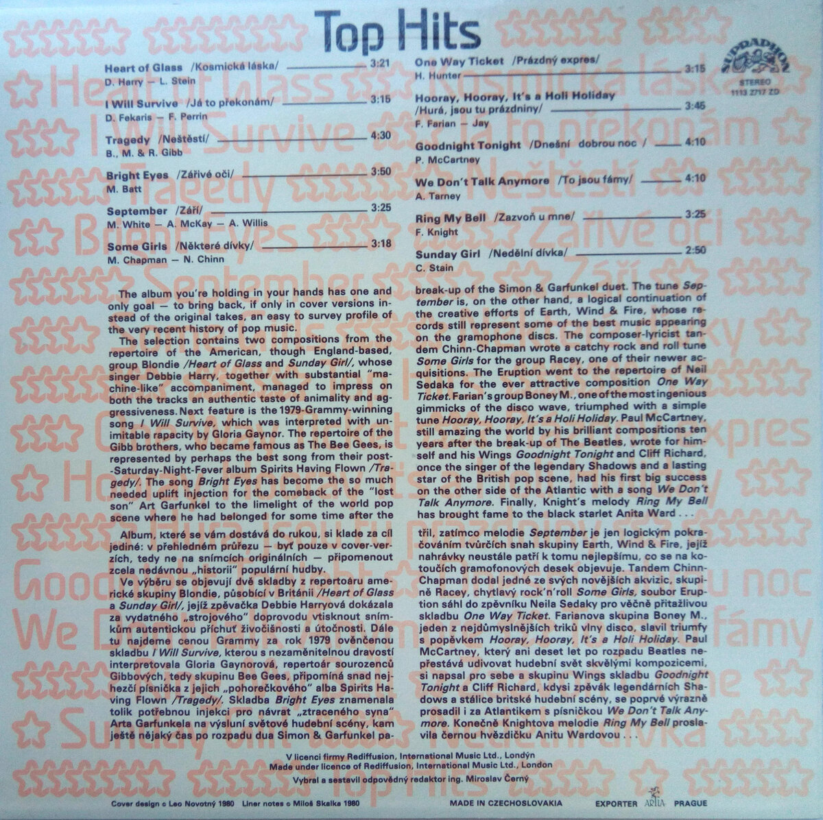 Старые винилы. Диск16: «Top Hits» 1980 г. Дискозвезды Boney M, Eruption,  Blondie, Bee Gees в эконом-варианте для стран соцлагеря | Муки Зву | Дзен