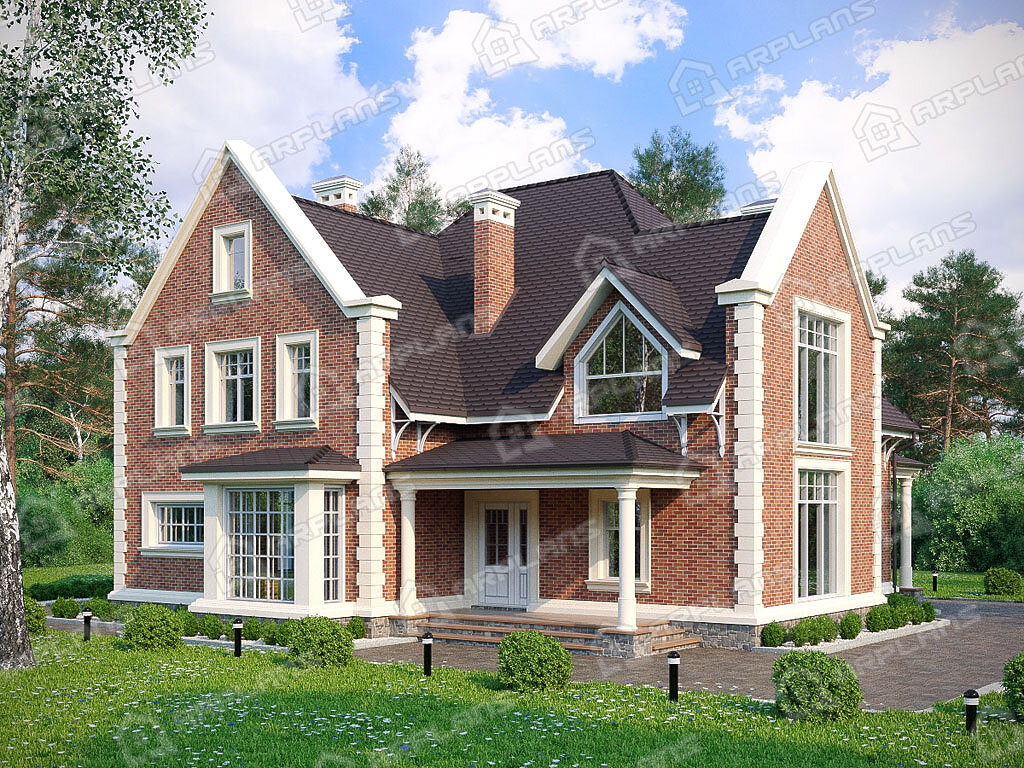 Фото 1 двухэтажного дома из блоков с мансардой, 3 спальнями, сауной, газовой котельной, вторым светом и террасой. Общая площадь 246 кв м. Источник arplans.ru Проект К-183