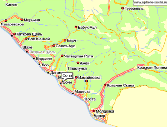 Рядом с сочи. Карта побережья Сочи Адлер Лазаревское. Сочи Лазаревское на карте Краснодарского края. Сочи Адлер на карте Краснодарского края. Вардане на карте Краснодарского края.
