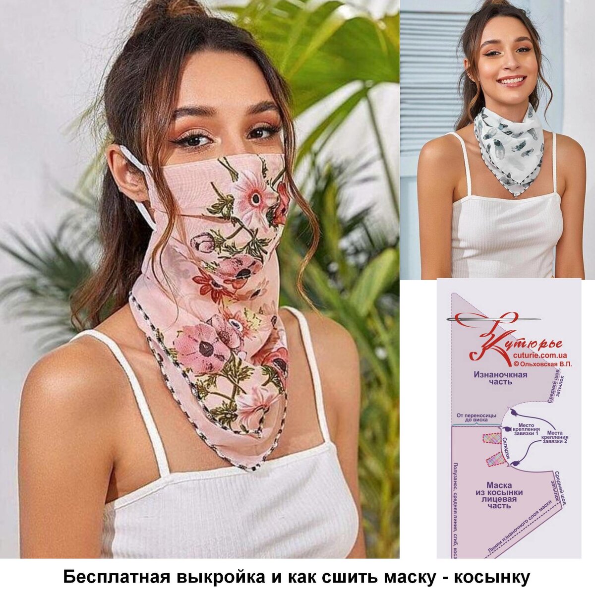 Маска косынка и рисунок выкройки