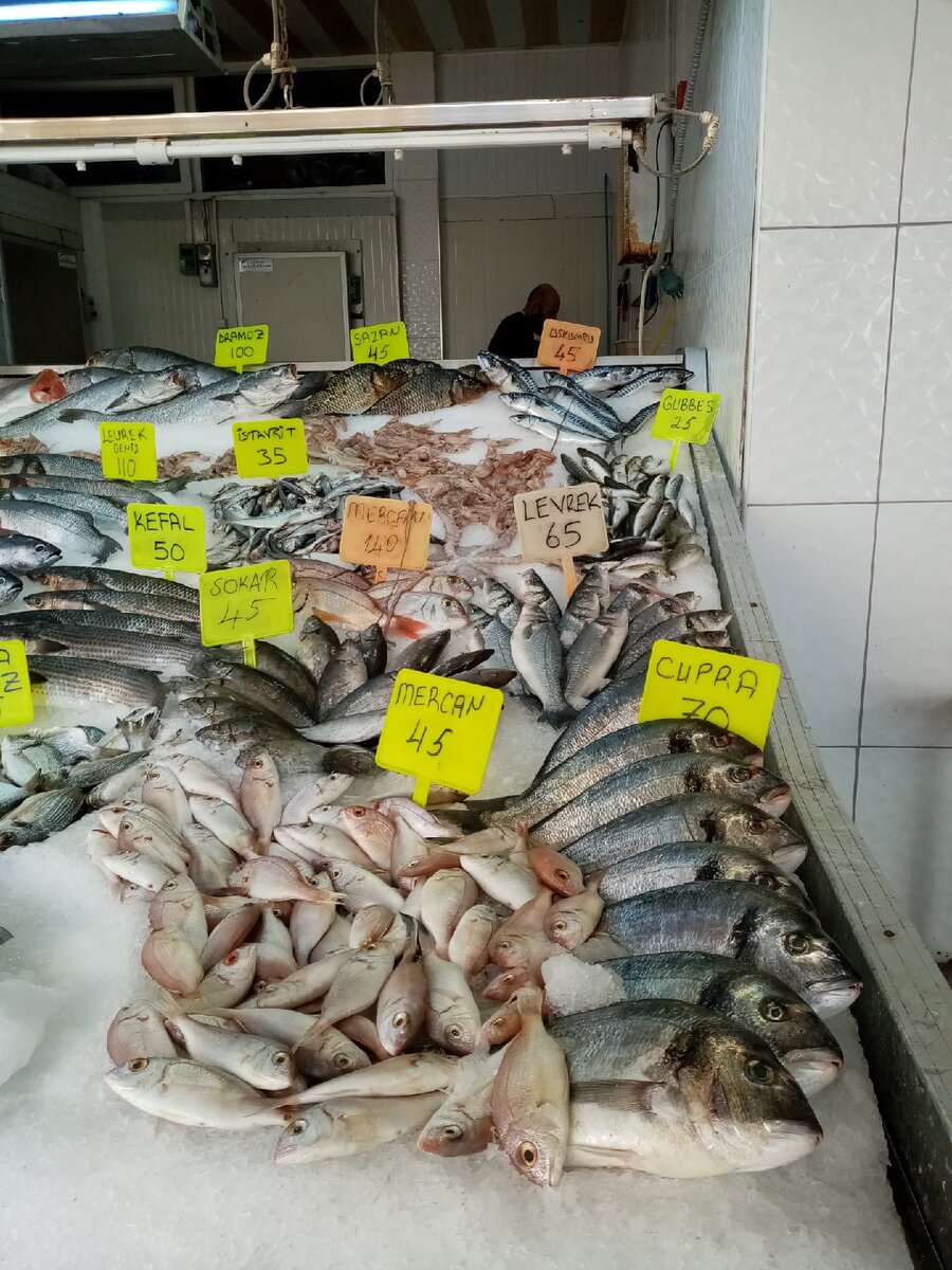 Рыбный прилавок на улице Ататюрк