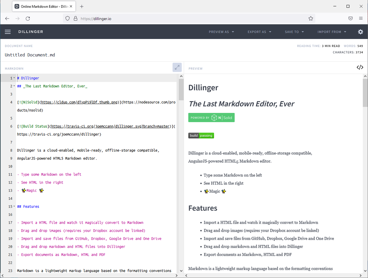 Заглавная страница dillinger.io
