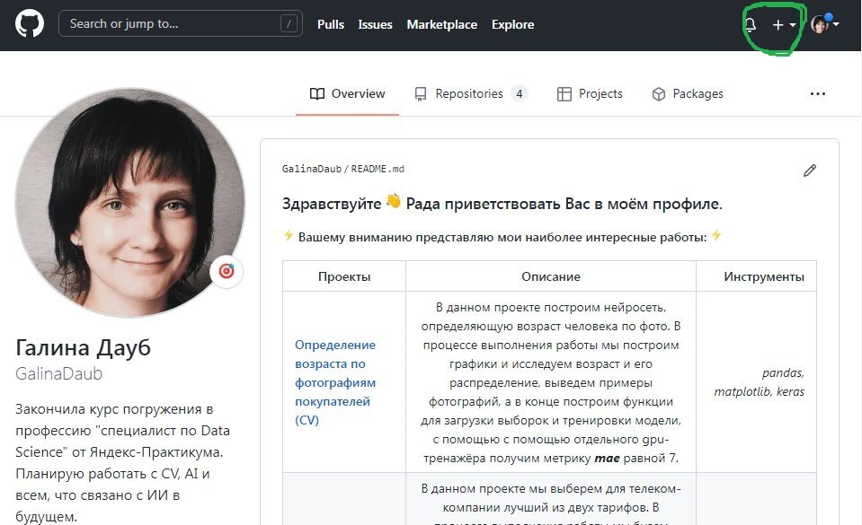 Главная страница профиля.