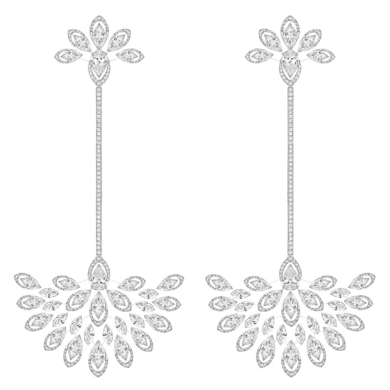 Серьги Messika из белого золота в виде веера из лепестков, с бриллиантами огранки груша, маркиз и круглой огранки (9, 549 к), коллекция Born To Be Wild