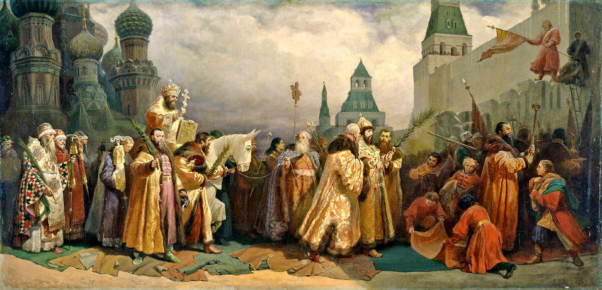Шварц В. Г., «Вербное воскресенье в Москве при царе Алексее Михайловиче. Шествие патриарха на осляти», 1865, холст, масло, Государственный русский музей, Санкт-Петербург