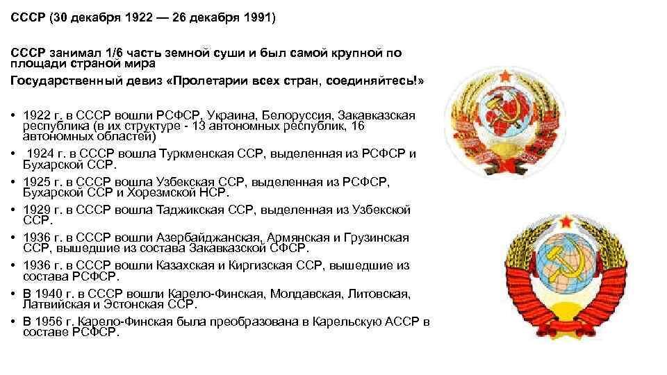 Республики рсфср. СССР 30 декабря 1922. 26 Декабря 1991. Республики СССР (1922-1991). 30 Декабря 1991.
