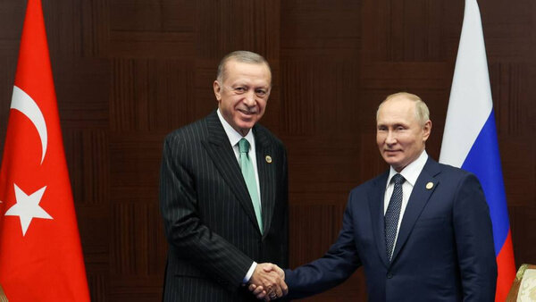 Встреча президента РФ Путина и президента Турции Эрдогана. Астана, Казахстан. 13 октября 2022 года. Обложка © ТАСС / Вячеслав Прокофьев