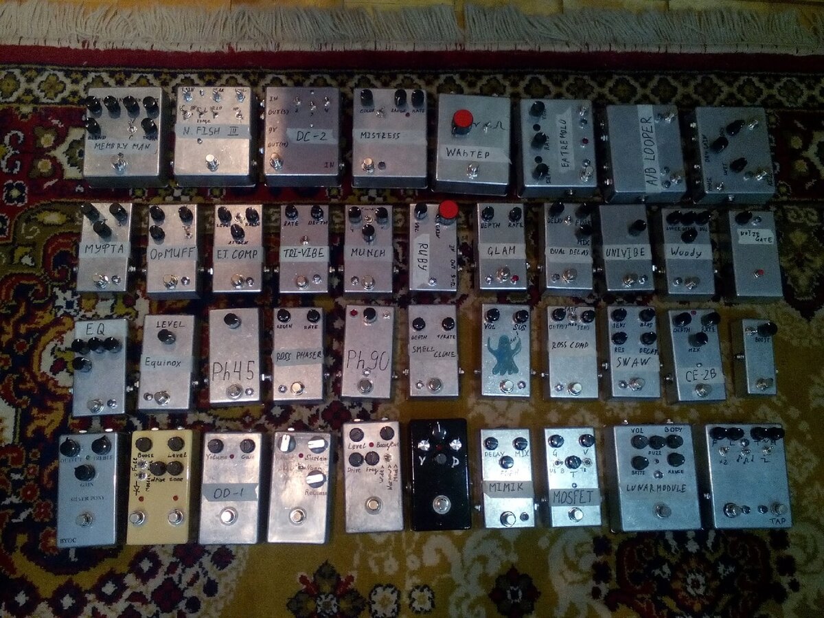 Вот так выглядела часть моих педалей, изготовленных в период 2014-2017 гг.