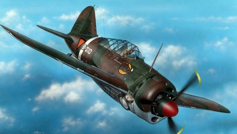 Возможно самый известный голландский истребитель Второй Мировой: Brewster 339D лейтенанта Августа Дибеля из эскадрильи 2-VlG-V. Пилот с четырьмя заявками на победы, два раза был сбит на "Буффало", пережил войну, однако погиб в авиакатастрофе на Gloster Meteor в 1951 году.
