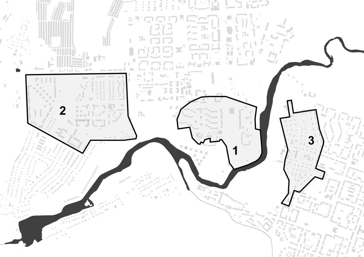 Схема расположения поселков:
1. Старофинский поселок
2. Новофинский поселок
3. поселок ИТР