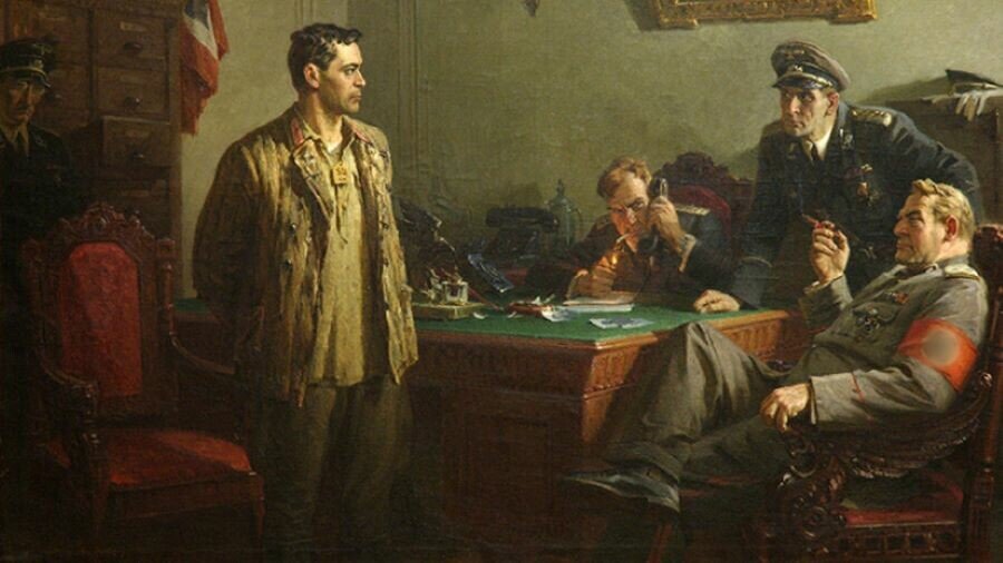 
Картина Хариса Якупова «Перед приговором», на которой изображен поэт Муса Джалиль, казнённый фашистами в берлинской тюрьме в 1944 году
Источник: ar.culture.ru