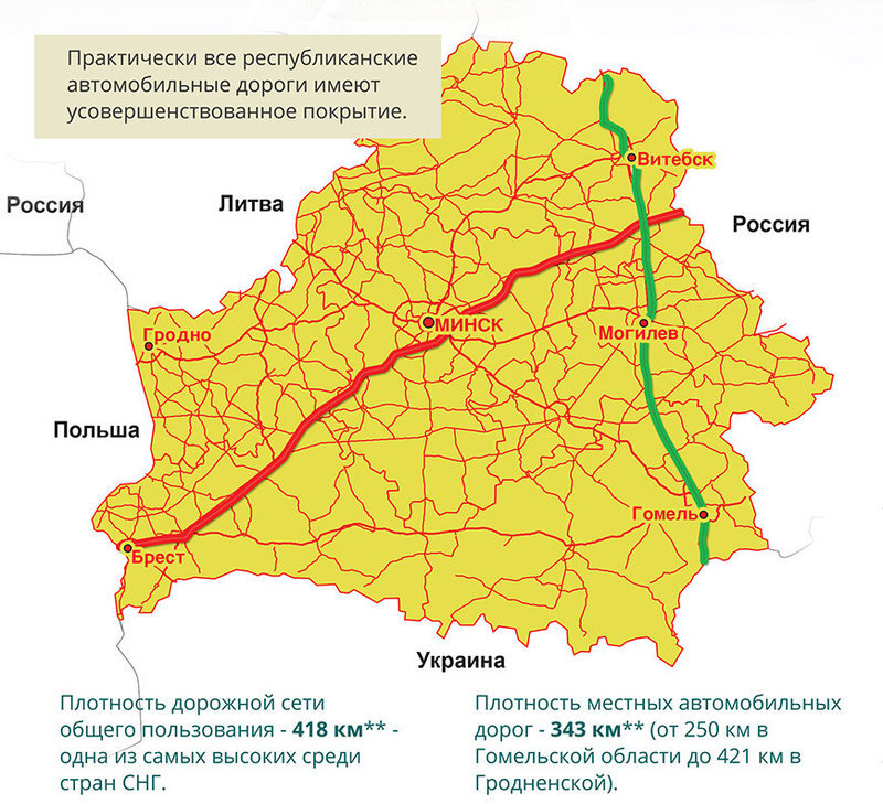 Карта автомобильных дорог рб