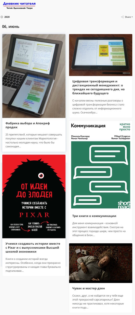 Вот как выглядит подборка заметок за июнь