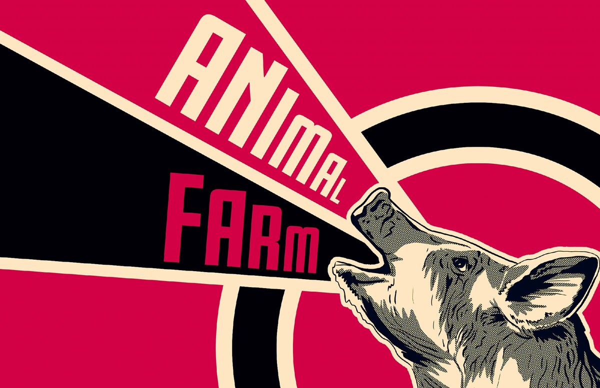 Обложка англоязычного издания повести "Скотный двор" Джорджа Оруэлла