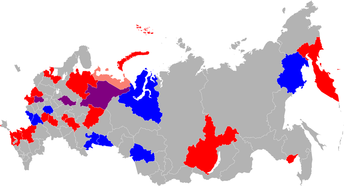 Красный, Фиолетовый и Бежевый цвета - цвета Губернаторских выборов.