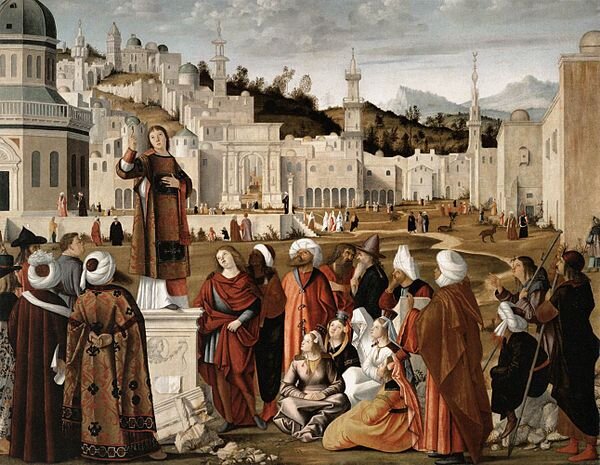 Autore	Vittore Carpaccio
Data	1514
Tecnica	olio su tela
Dimensioni	152×195 cm
Ubicazione	Museo del Louvre, Parigi
