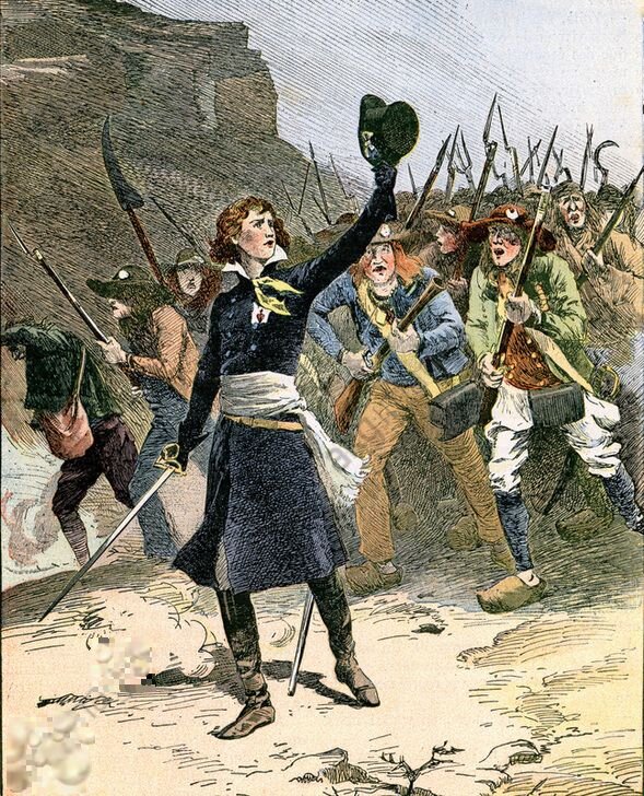 Анри де Ларошжаклен во главе восставших вандейцев.