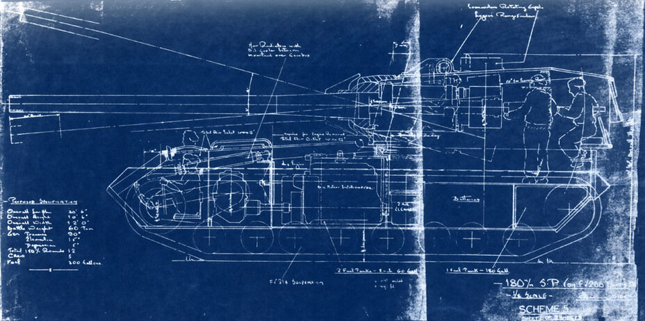 Проект установки 183-мм орудия на шасси танка FV200, ноябрь 1950 года